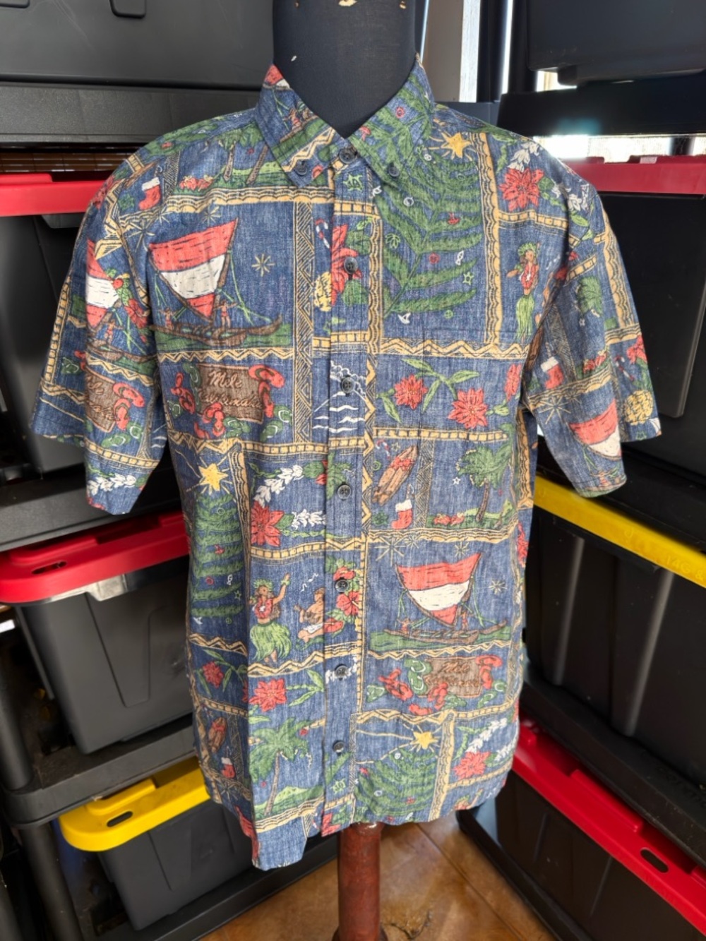 PreOwned Reyn Spooner Hawaiian Shirt Multicolored Full Button Men's Large
